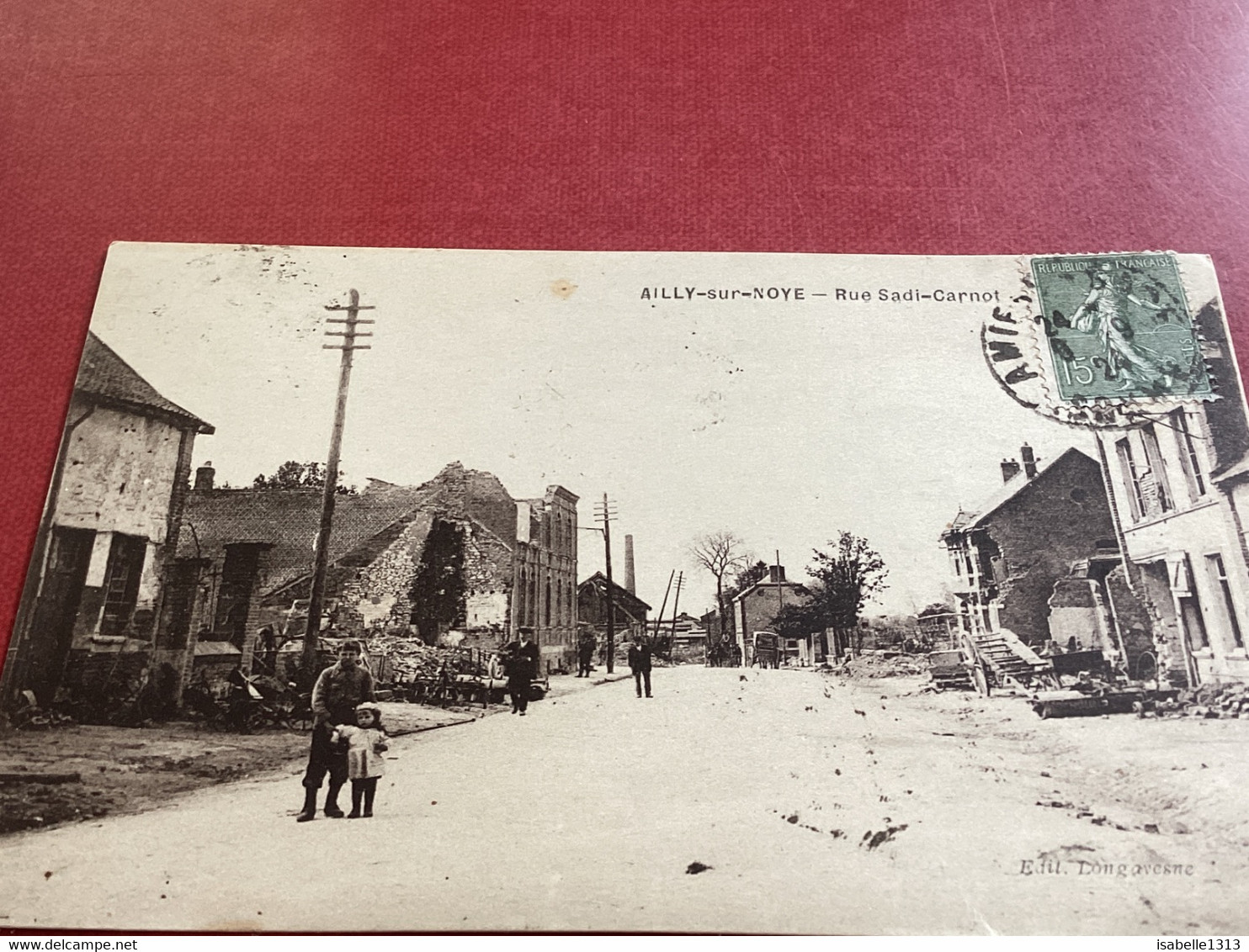 80 AILLY SUR NOYE - Rue Sadi Carnot Carte Postale Animés Enfants Poteau électrique - Ailly Le Haut Clocher