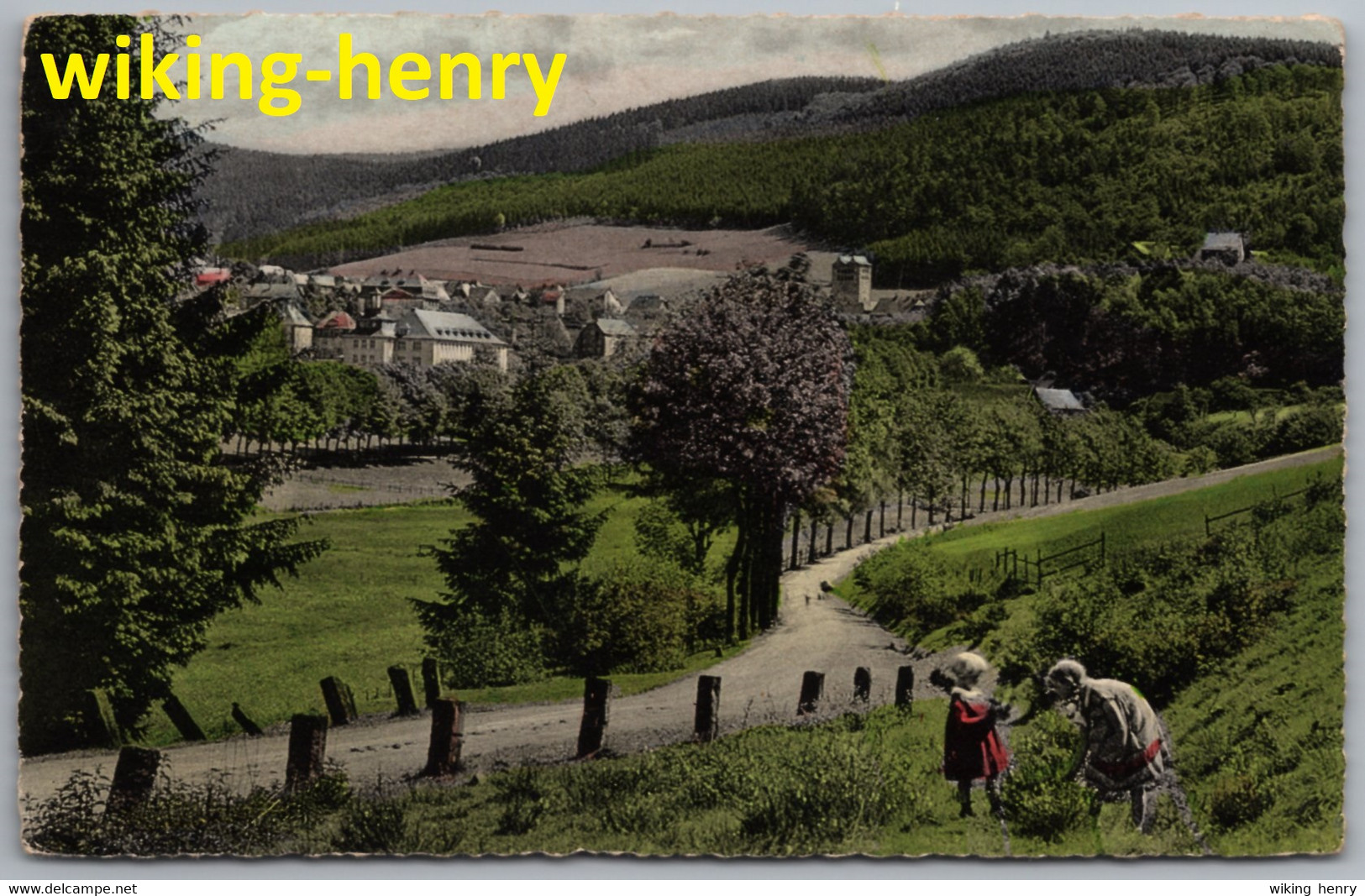 Schmallenberg Bad Fredeburg - Ortsansicht 1   Mit Stempel Pension Klein - 2 Mädchen Auf Der Wiese - Schmallenberg