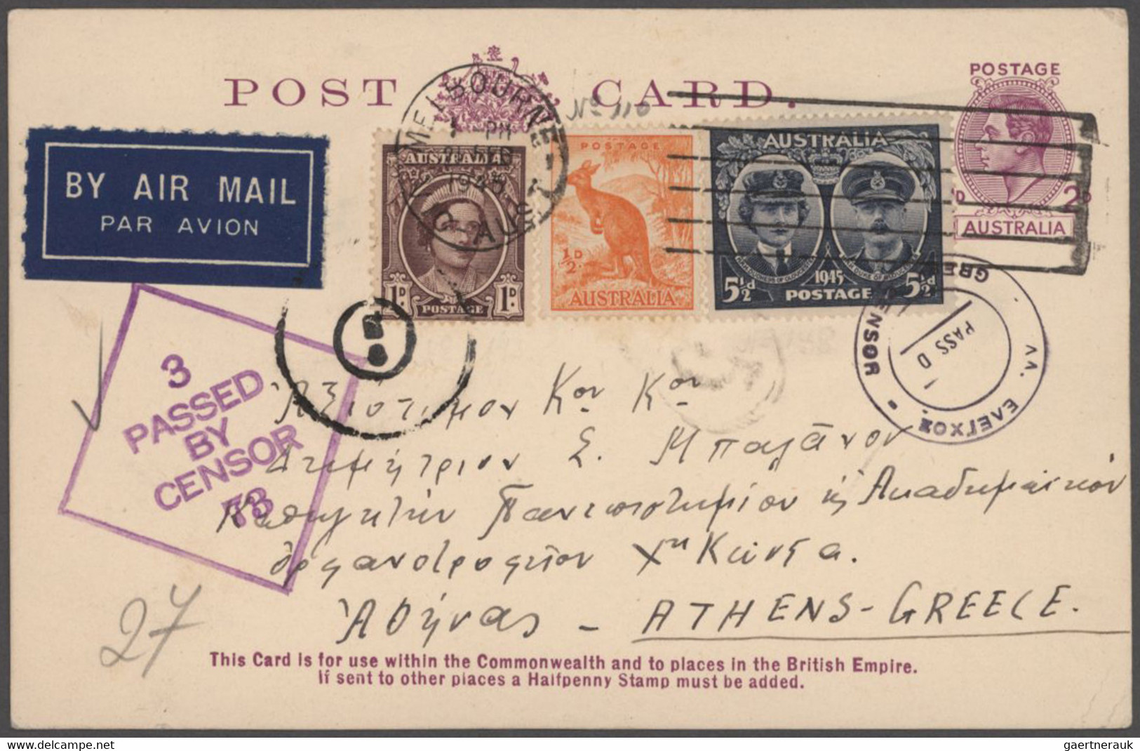 Australia - postal stationery: 1943/1953, 2d, 2 ½d and 3d KGVI POSTCARDS (BW P72