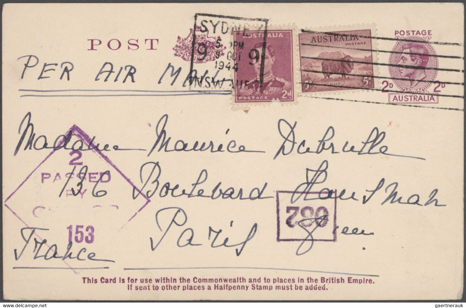 Australia - postal stationery: 1943/1953, 2d, 2 ½d and 3d KGVI POSTCARDS (BW P72