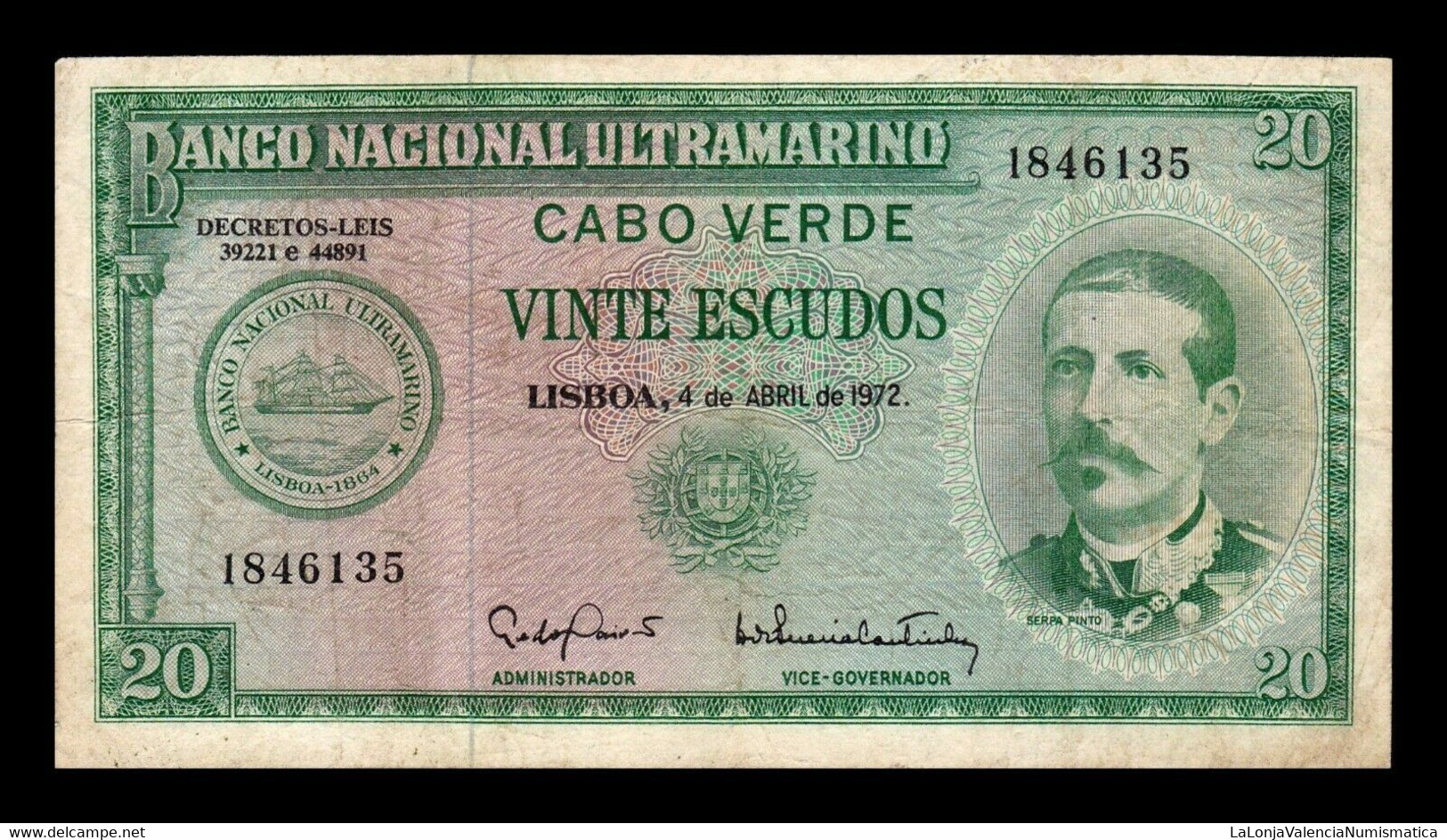 Cabo Cape Verde 20 Escudos 1972 Pick 52 BC+ F+ - Capo Verde