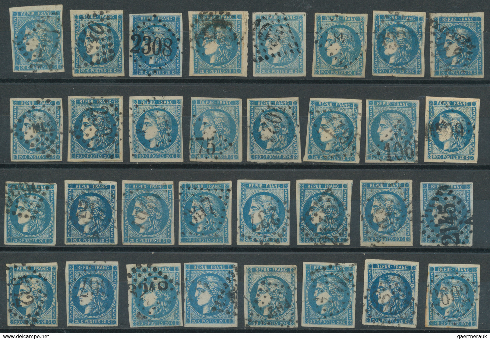 France: 1870/1871, BORDEAUX 20c. blue, specialised assortment/collection of appr