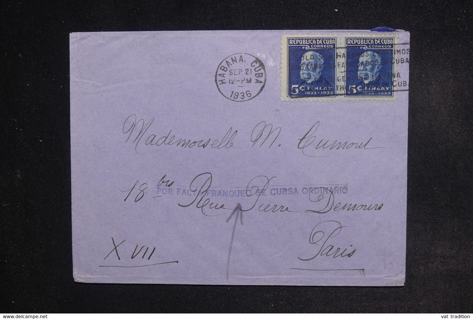 CUBA - Enveloppe De Habana En 1936 Pour La France, Voir Griffe Postale - L 122752 - Brieven En Documenten