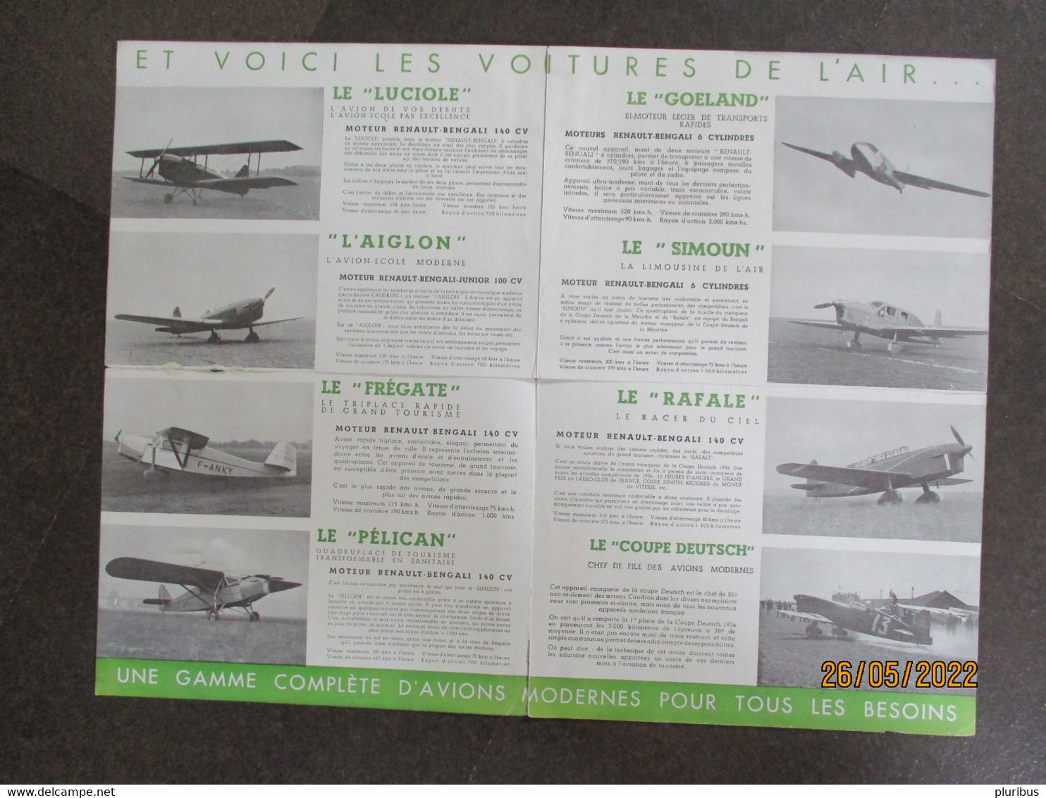 FRANCE RENAULT CADRON AVIATION AIRPLANE ADVERTISEMENT FOLDER POSTER , O - Advertisements