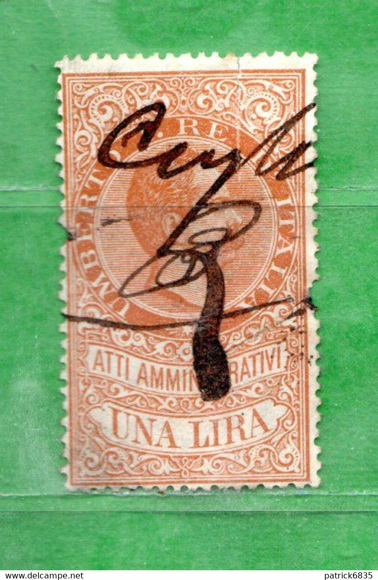 Marca Per ATTI AMMINISTRATIVI°- 1885 -  UNA Lira , Cat.Unif . N°16. Fil. Corona. D. 14 - Revenue Stamps