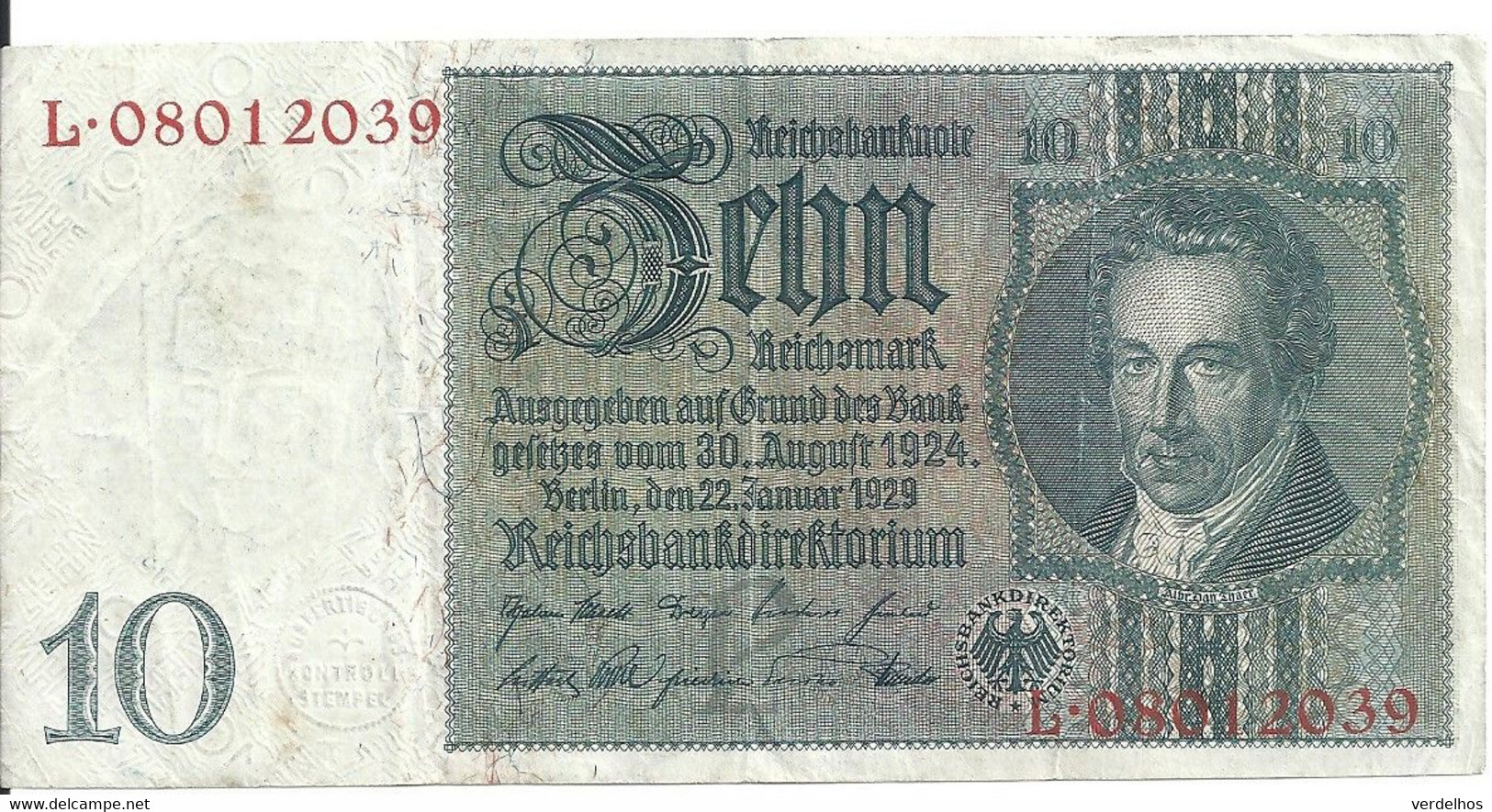 ALLEMAGNE 10 REICHMARK 1929 VF P 180 - 10 Mark