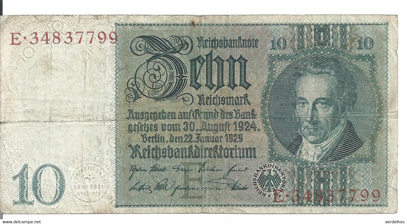 ALLEMAGNE 10 REICHMARK 1929 VF P 180 - 10 Mark