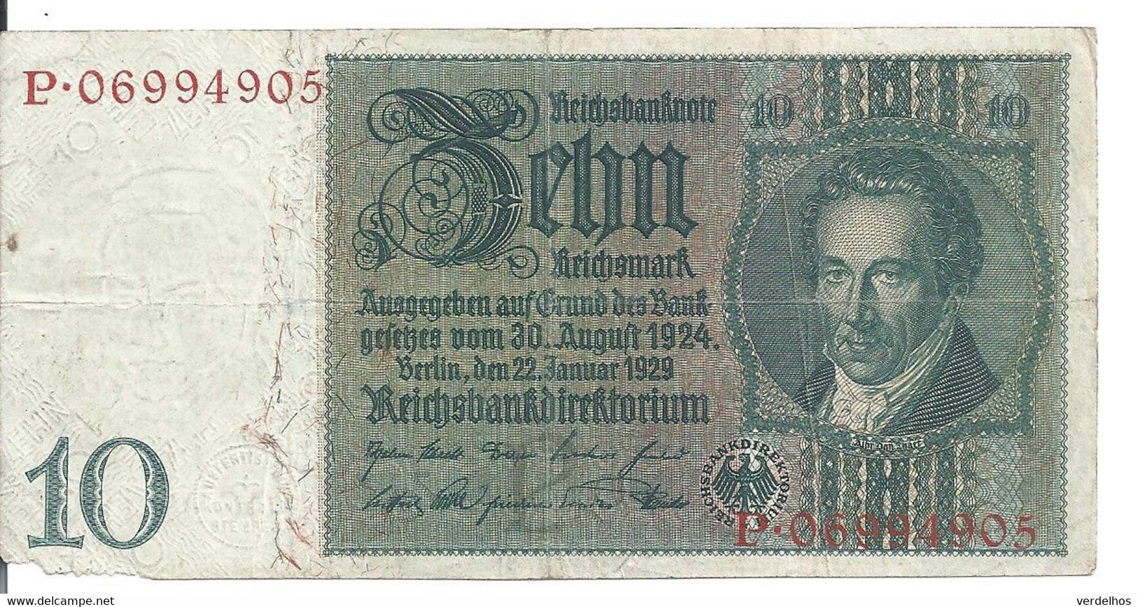 ALLEMAGNE 10 REICHMARK 1929 VF P 180 - 10 Mark