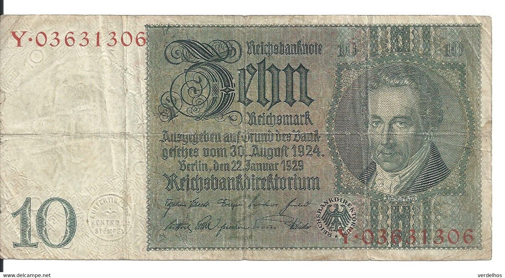 ALLEMAGNE 10 REICHMARK 1929 VF P 180 - 10 Mark