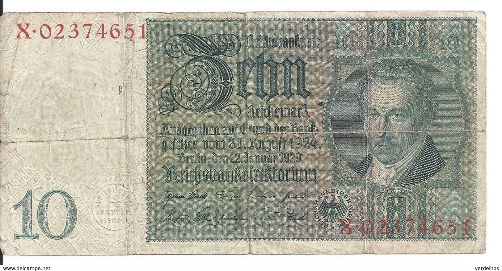 ALLEMAGNE 10 REICHMARK 1929 VF P 180