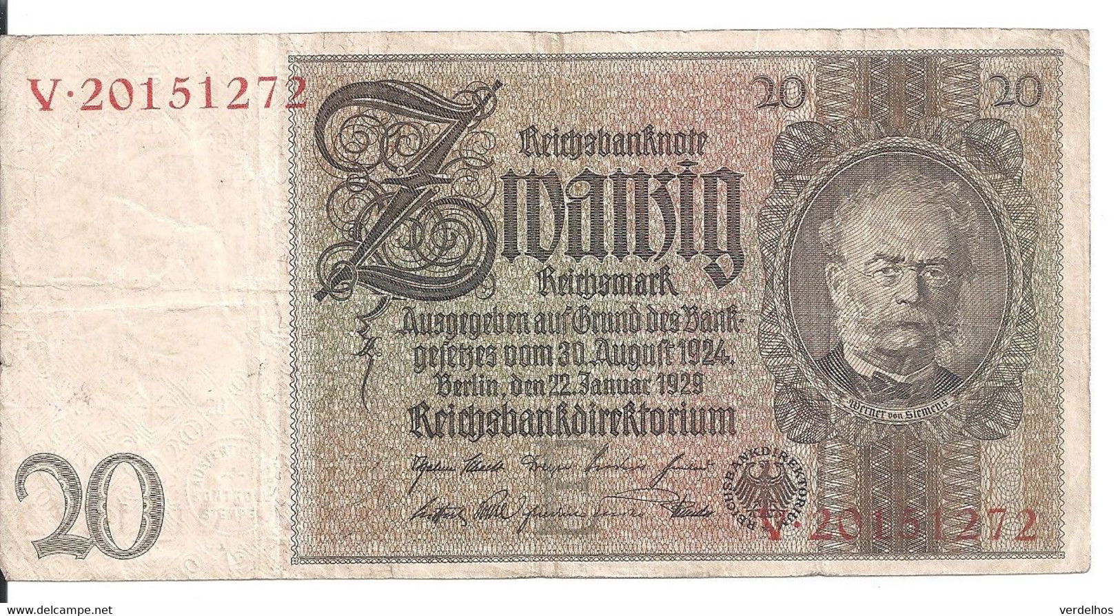 ALLEMAGNE 20 REICHMARK 1929 VF P 181 - 20 Mark