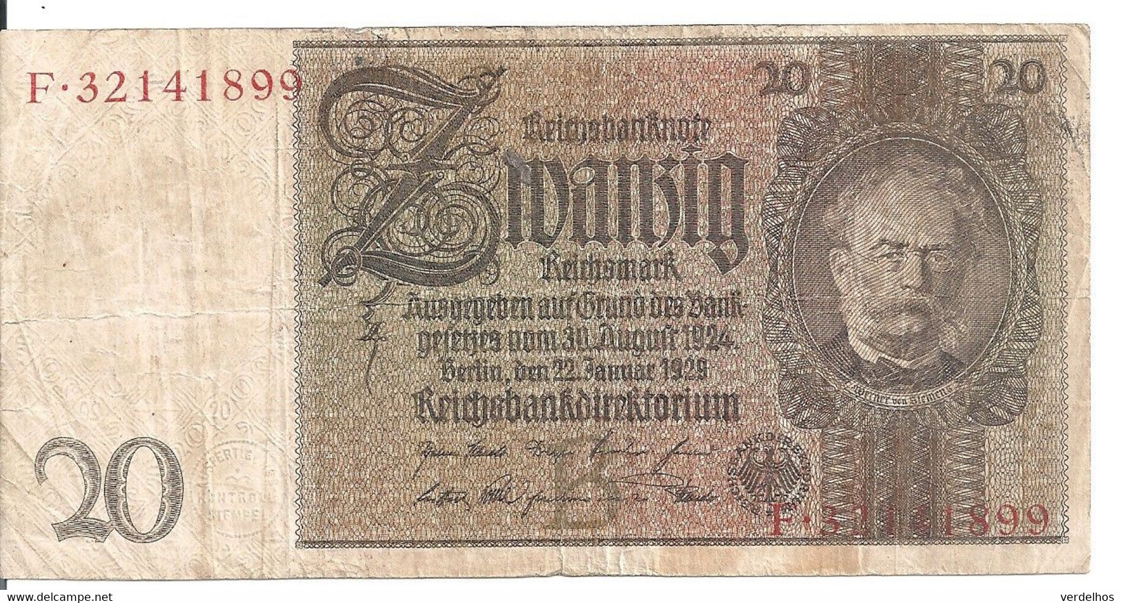 ALLEMAGNE 20 REICHMARK 1929 VF P 181 - 20 Mark