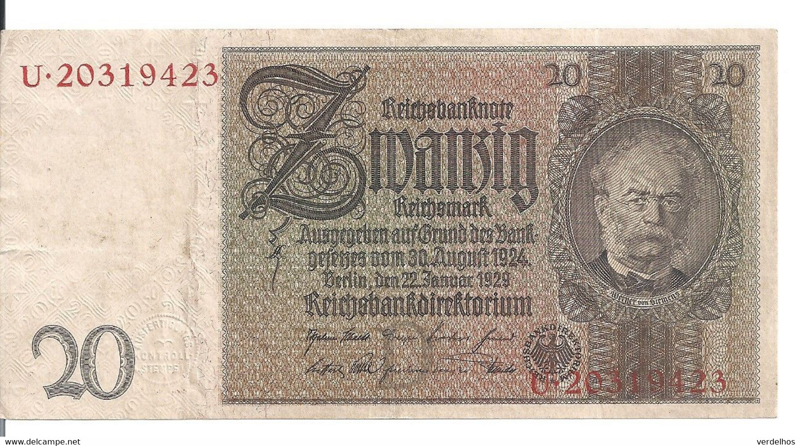 ALLEMAGNE 20 REICHMARK 1929 VF P 181 - 20 Mark