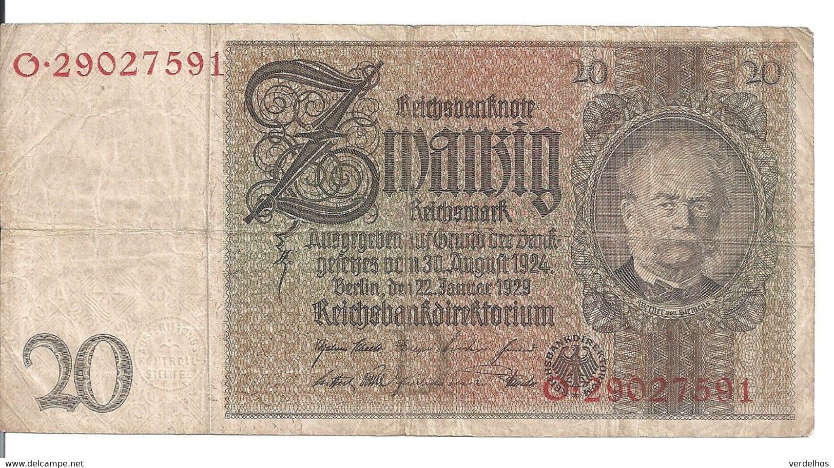 ALLEMAGNE 20 REICHMARK 1929 VF P 181