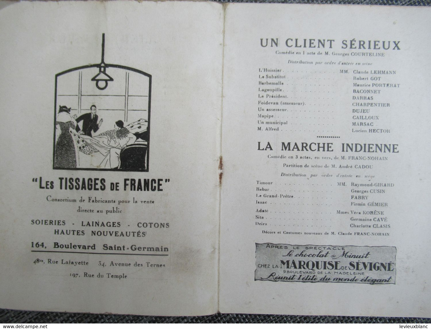 Programme ancien de théâtre/Odéon/Un Client sérieux/La Marche indienne/Courteline/Franc-Nohain/ 1927    PROG296