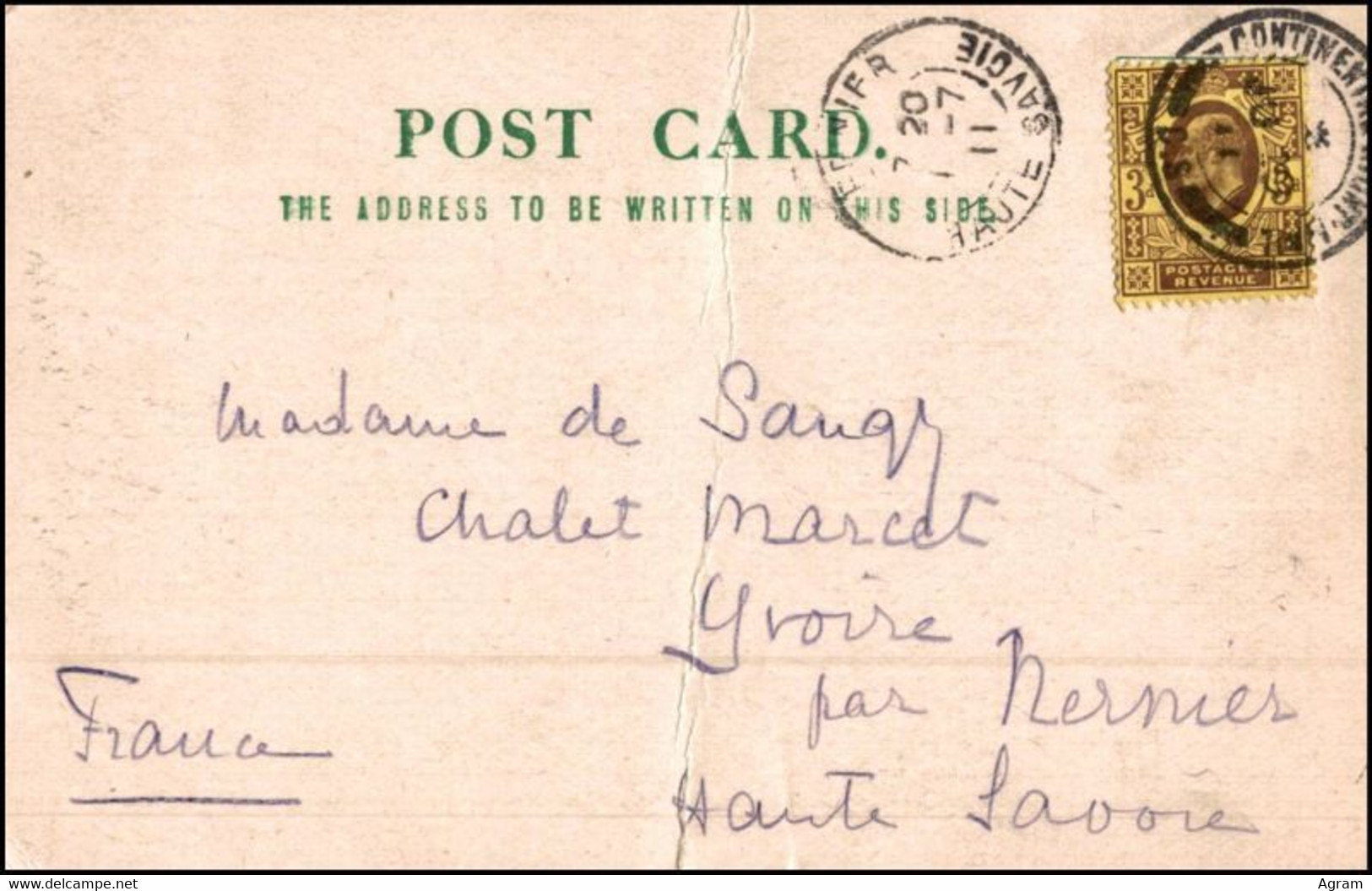 India 1911, Card To France - Alwar