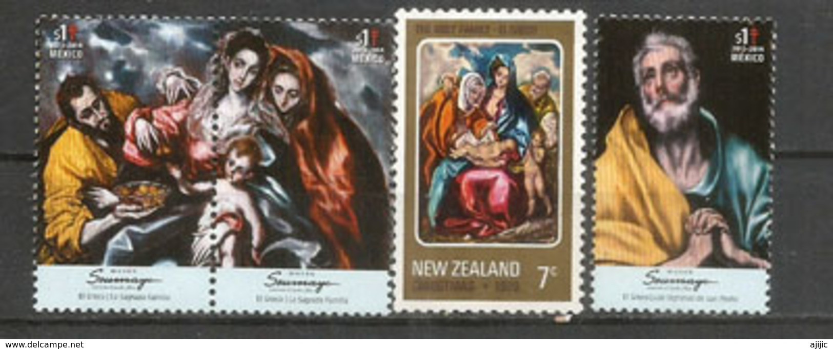 El Greco: La Sagrada Familia,Les Larmes De St Pierre.  4 Timbres Neufs ** Mexique - Nouvelle Zélande - Other & Unclassified