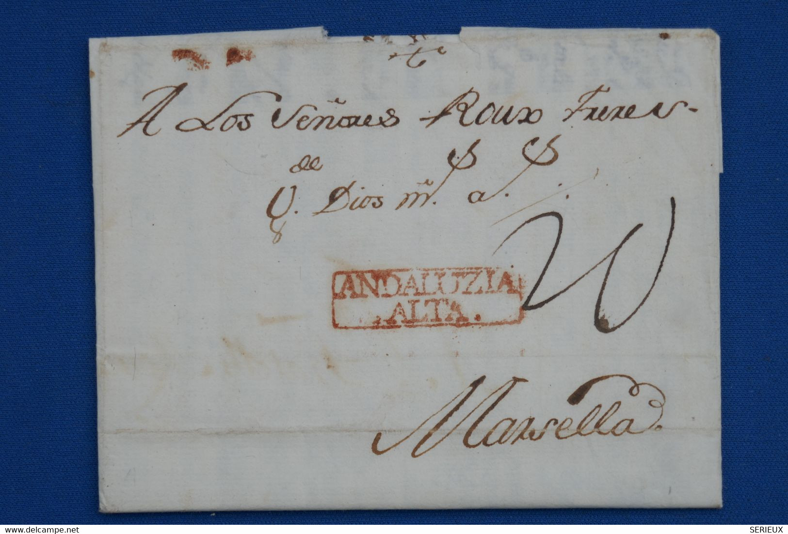 B142  ESPANA BELLE LETTRE RARE 1763 ANDALUCIA ALTA  . ALMERIA POUR MARSEILLE FRANCIA   + AFFRANCH. ROUGE  PLAISANT - ...-1850 Prefilatelia