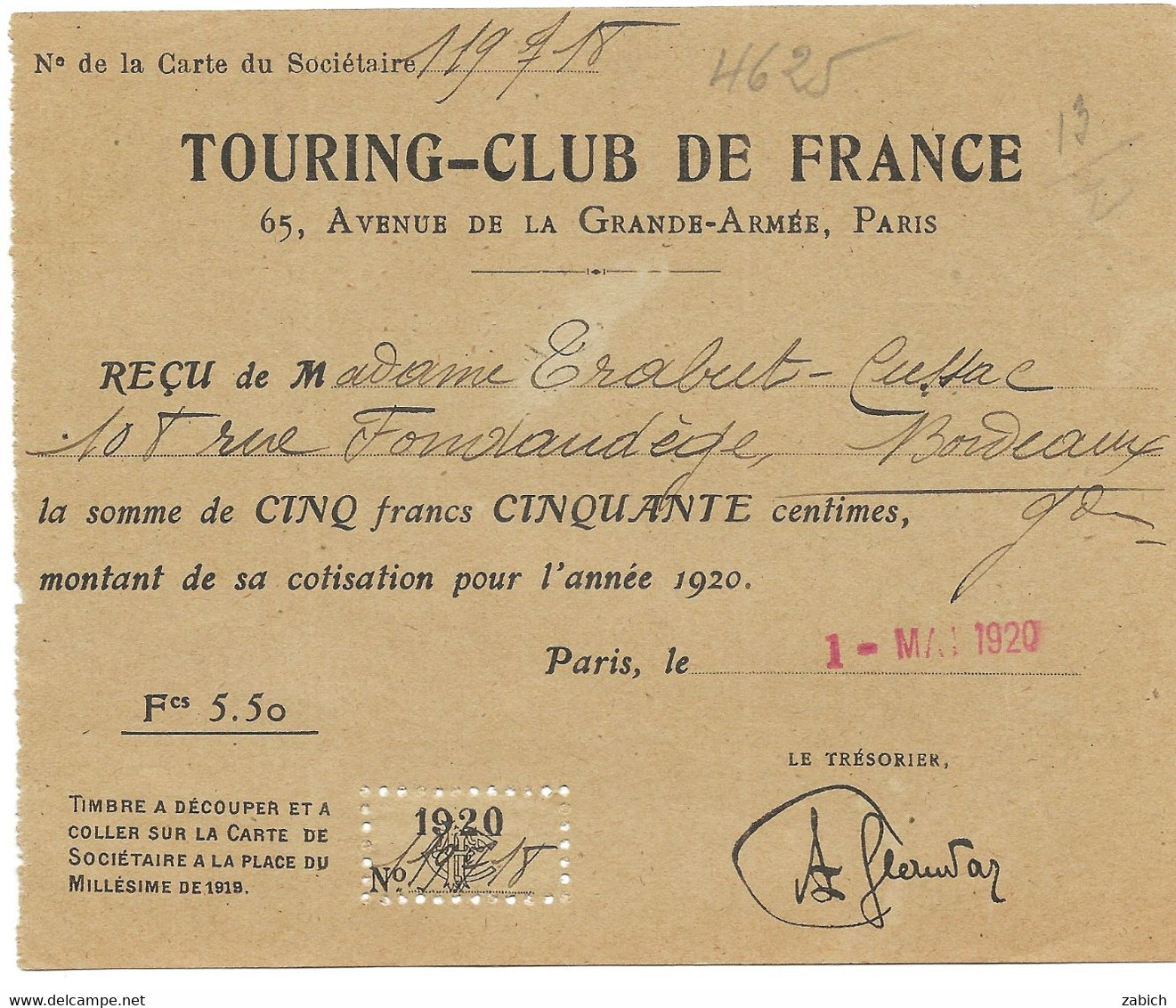 VIEUX PAPIERSTOURING CLUB DE FRANCE 1920 - Zonder Classificatie