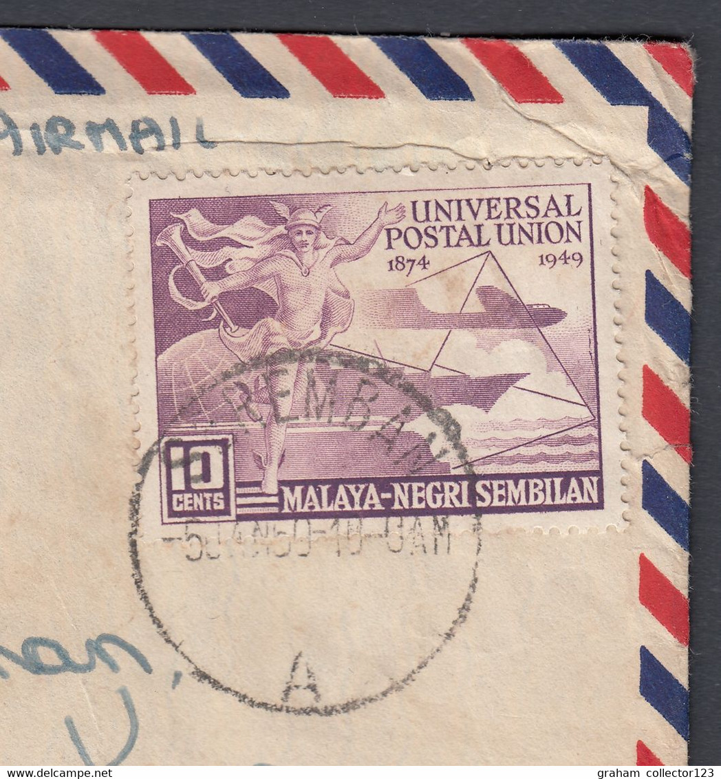 1950 Malaya Malaysia Negri Sembilan Airmail Cover Forces Airmail UPU Stamp Fair Condition At Best Toning Creasing Etc - Negri Sembilan