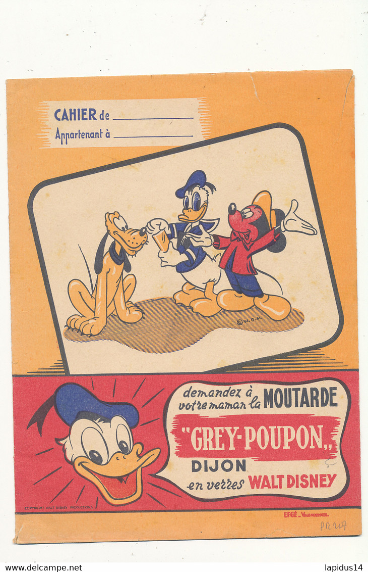 PR 207 /  PROTEGE CAHIER -  MOUTARDE GREY-POUPON DIJON EN  VERRES WALT DISNEY   (24,00 Cm X 18,00 Cm ) - Protège-cahiers