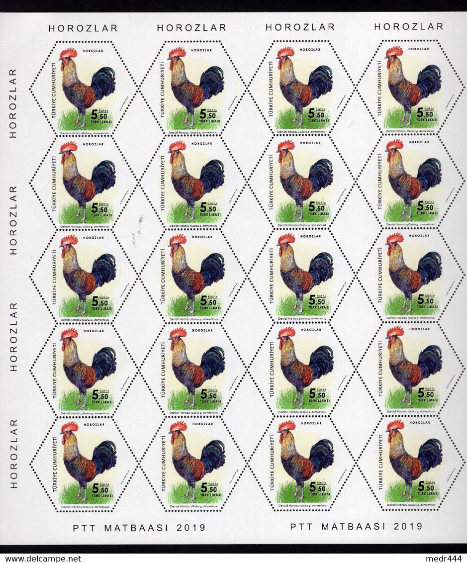 Turkey/Turquie 2021 - Roosters - 2 Complete Full Sheets - Complete Set 2v - MNH** - Superb*** - Lettres & Documents