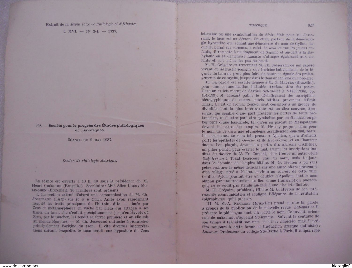 Séance Pour Le Progrès Des études Philologiques Et Histouriques 9 Mai 1937 Philologie Classique - 18+ Years Old