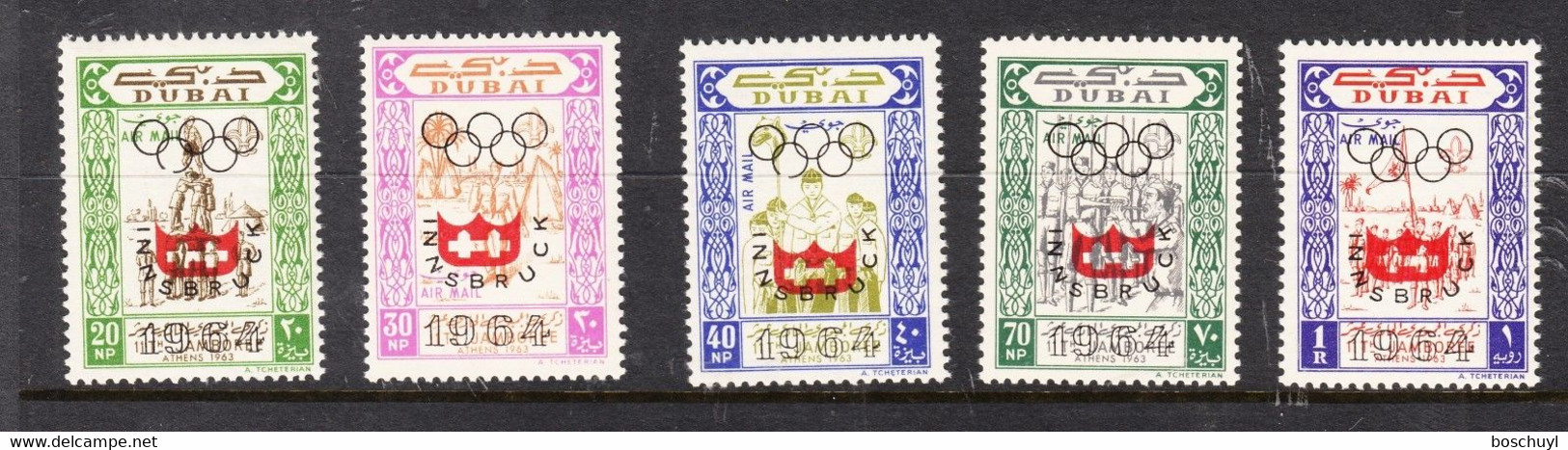 Dubai, 1964, Olympic Winter Games Innsbruck, Scouting, Jamboree, Perforated, MNH, Michel 79-83A - Dubai