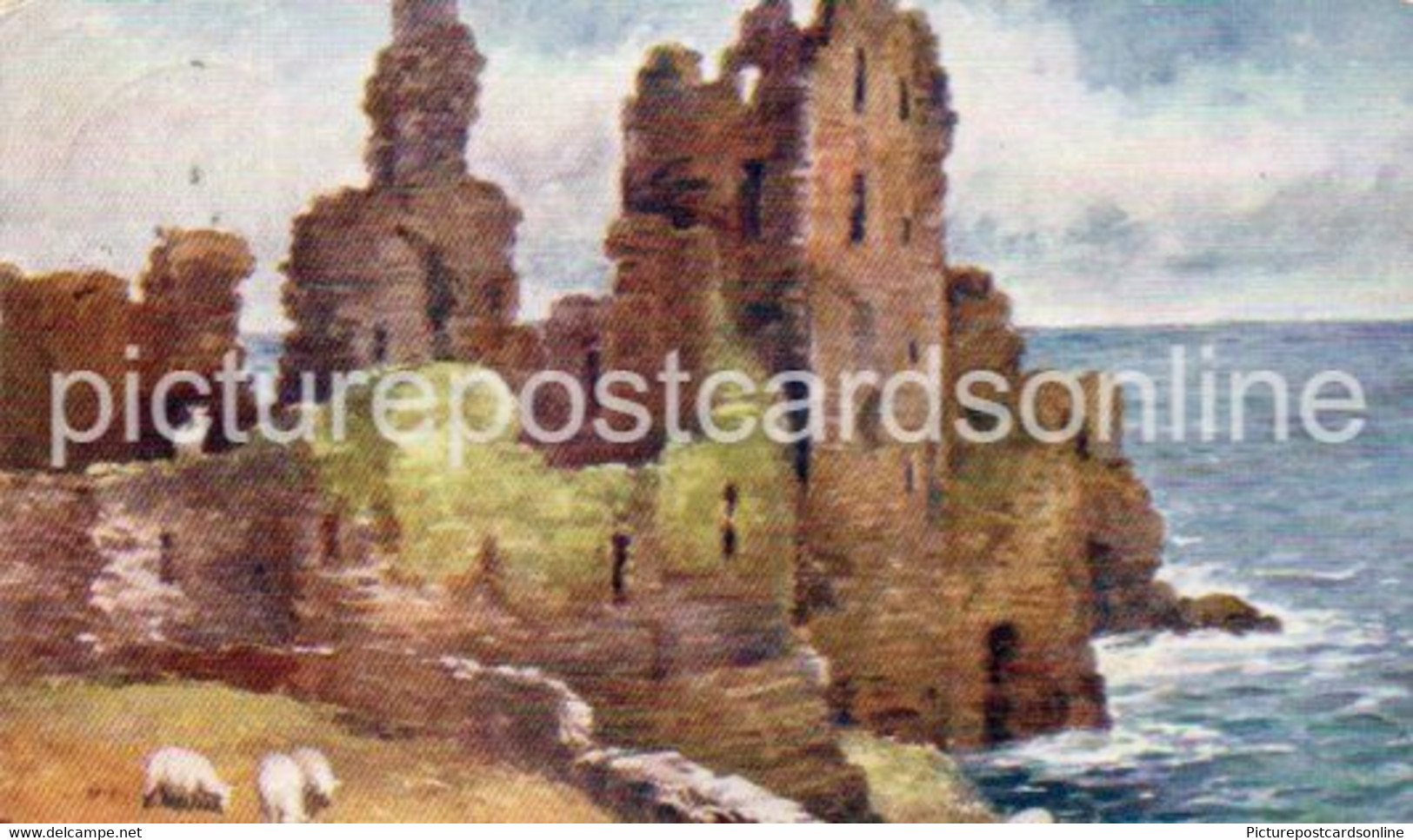 CASTLES SINCLAIR & GIRNEGOE, WICK OLD ART COLOUR POSTCARD TUCK OILETTE 7272 SCOTLAND - Caithness