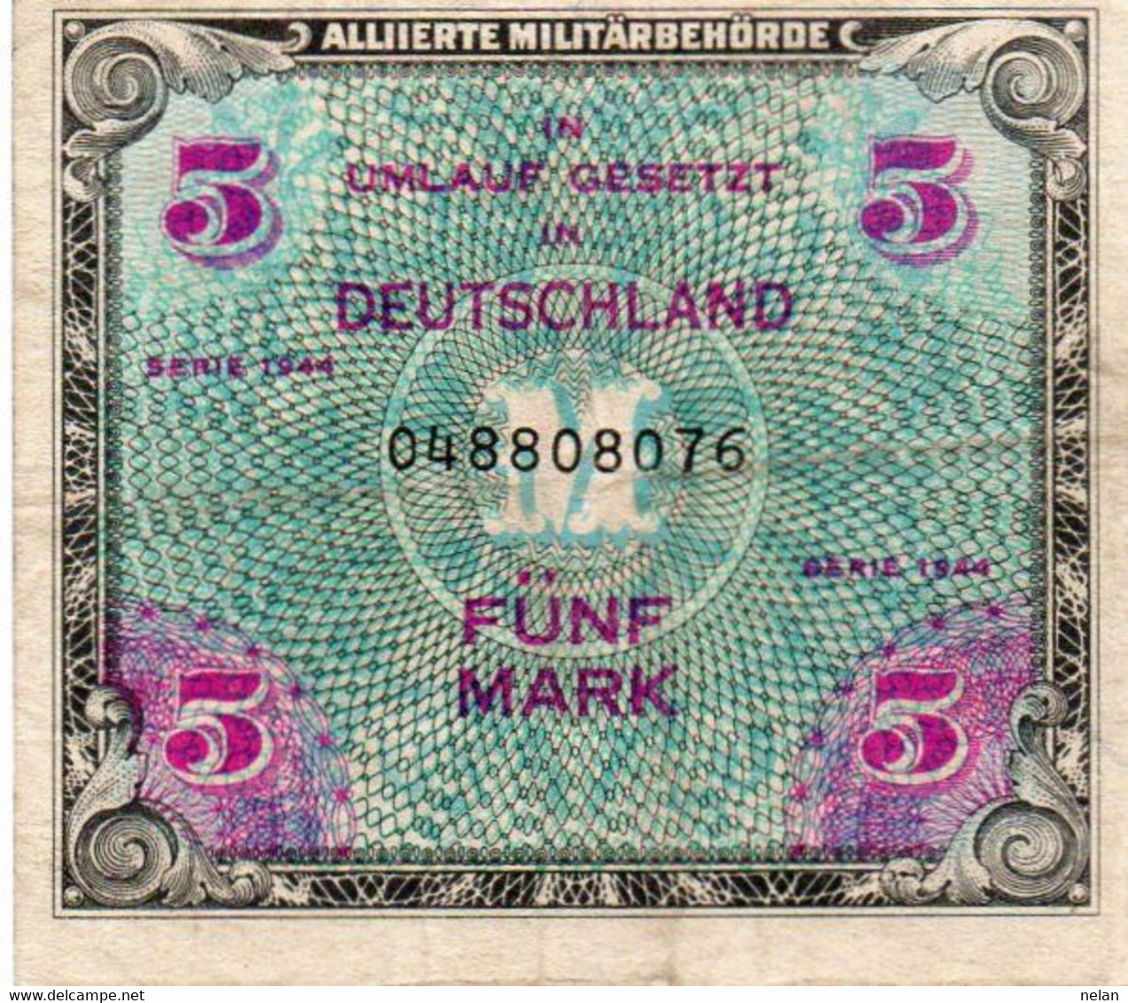 GERMANY - 5 MARK 1944  -Wor:P-193a, Ros:R-202a  VF+ - 5 Mark