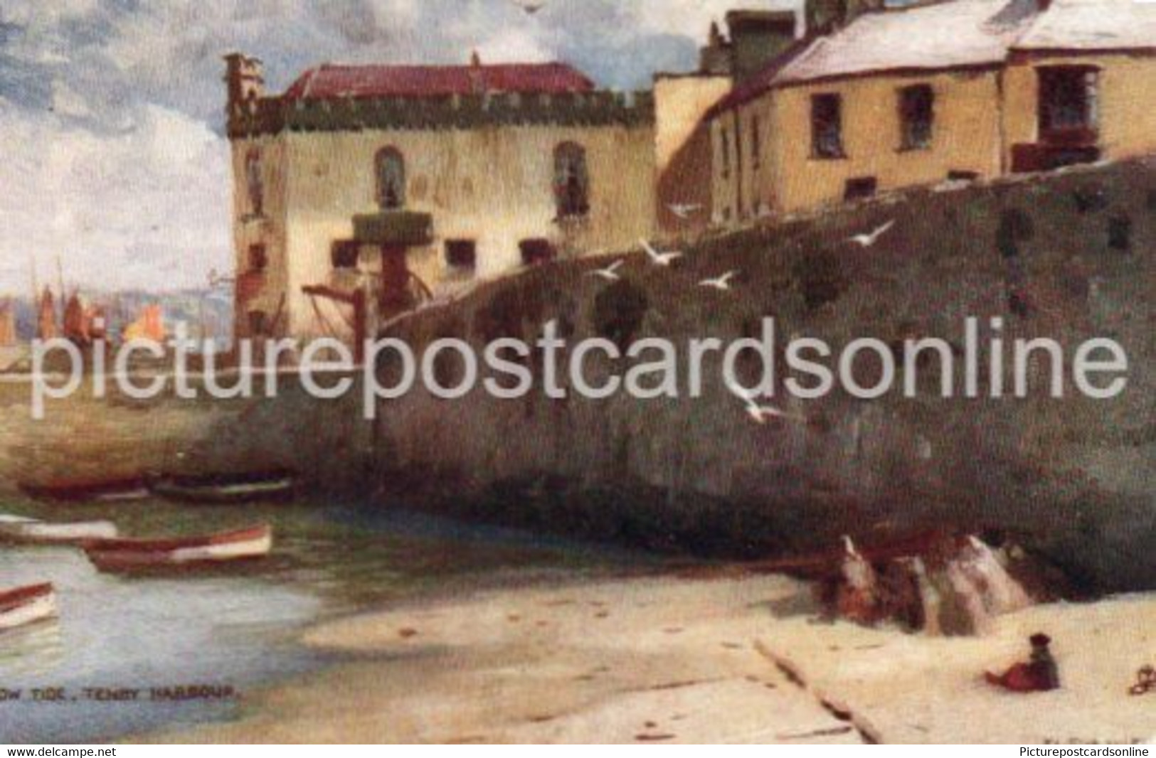 LOW TIDE TENBY HARBOUR OLD ART COLOUR POSTCARD TUCK OILETTE 6477 WALES - Pembrokeshire