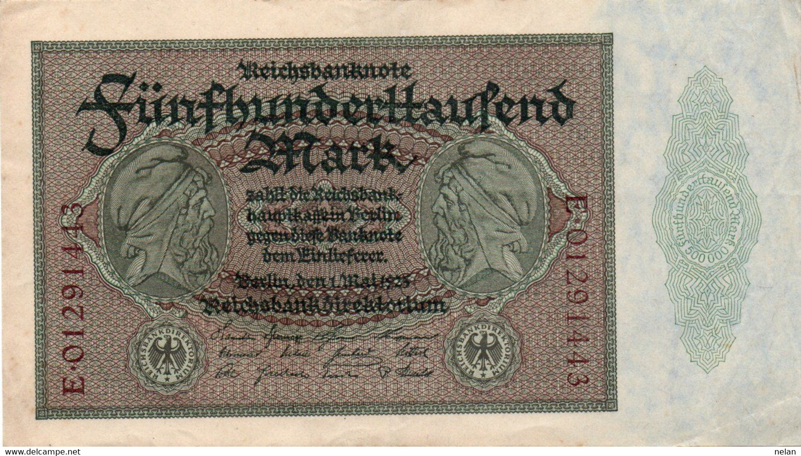 GERMANY- 500000 MARK 1923 -  Wor:P-88a.2, Ros:R-87b  XF++ - 500000 Mark