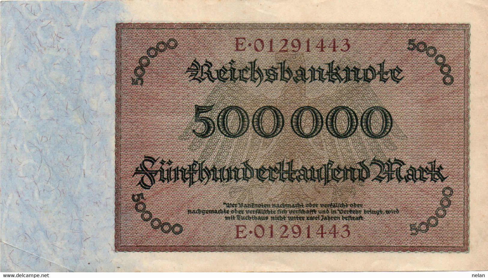 GERMANY- 500000 MARK 1923 -  Wor:P-88a.2, Ros:R-87b  XF++ - 500000 Mark