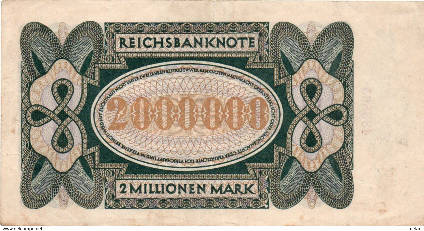 GERMANIA 2000000 MARK 1923 - Wor:P-89a.1, Ros:R-89a XF++ - 2 Miljoen Mark