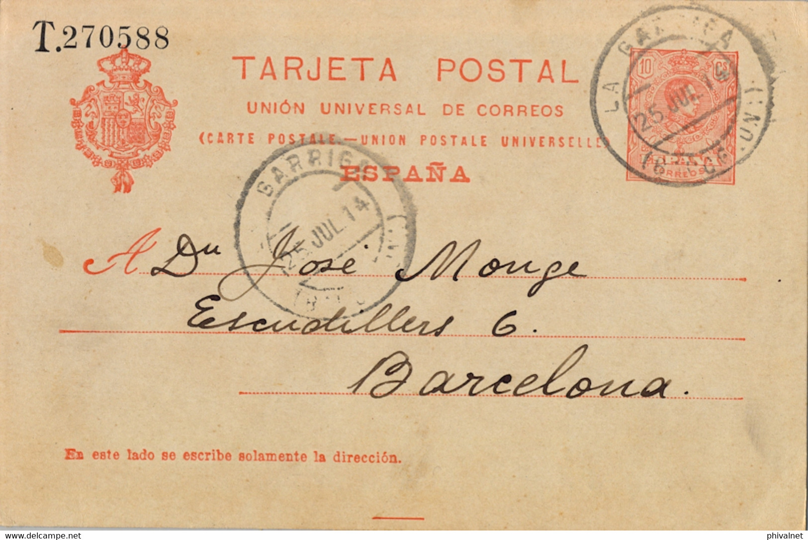 1914 BARCELONA  ,  E.P. 53 CIRCULADO ENTRE LA GARRIGA Y BARCELONA - 1850-1931