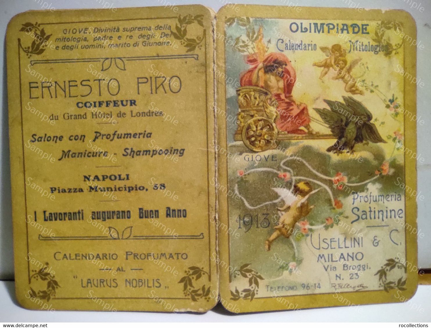 Italy Italia OLIMPIADE Calendario Mitologico PROFUMERIA SATININE Usellini & C. Milano 1913. Perfumery Calendar - Kleinformat : 1901-20
