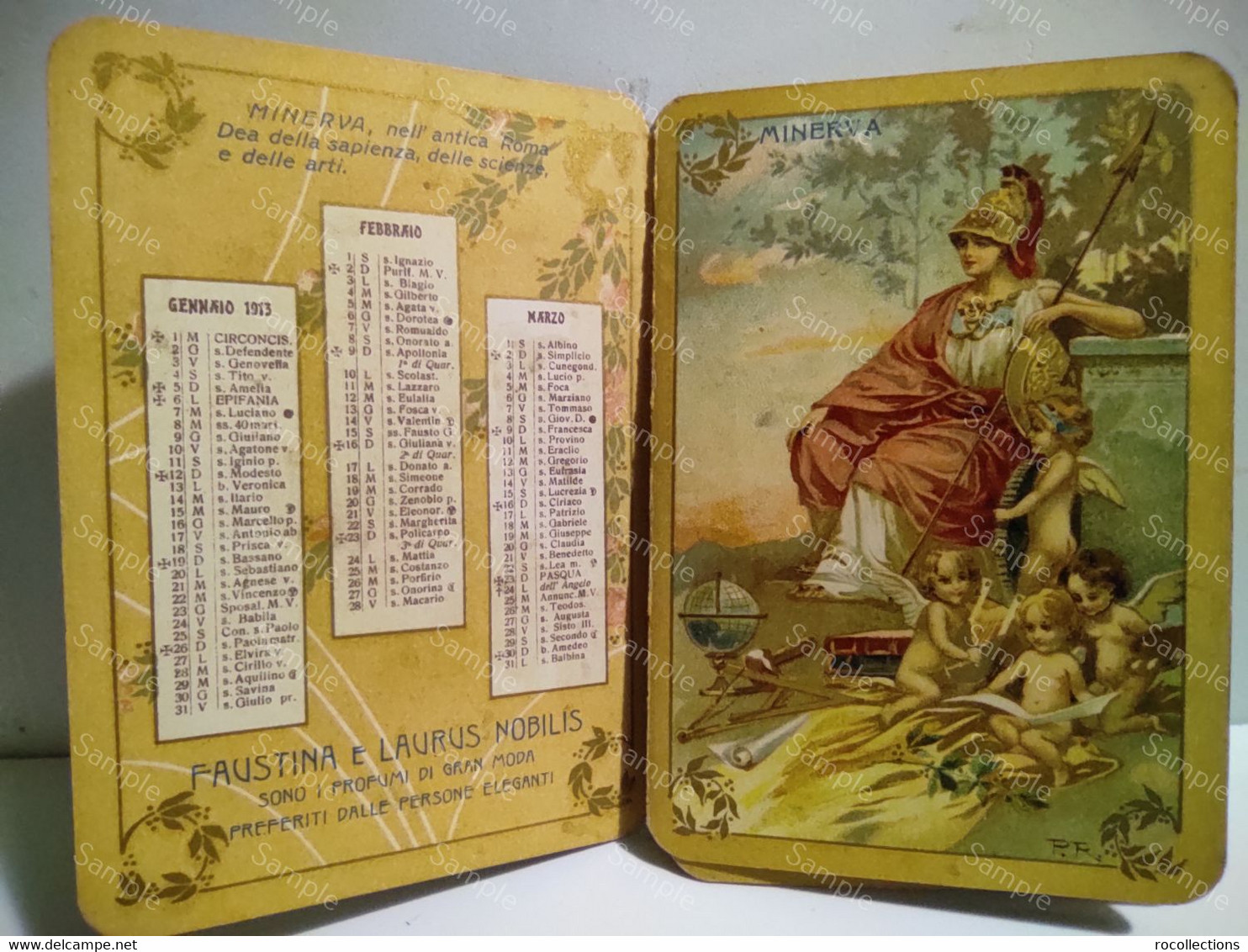 Italy Italia OLIMPIADE Calendario Mitologico PROFUMERIA SATININE Usellini & C. Milano 1913. Perfumery Calendar - Kleinformat : 1901-20