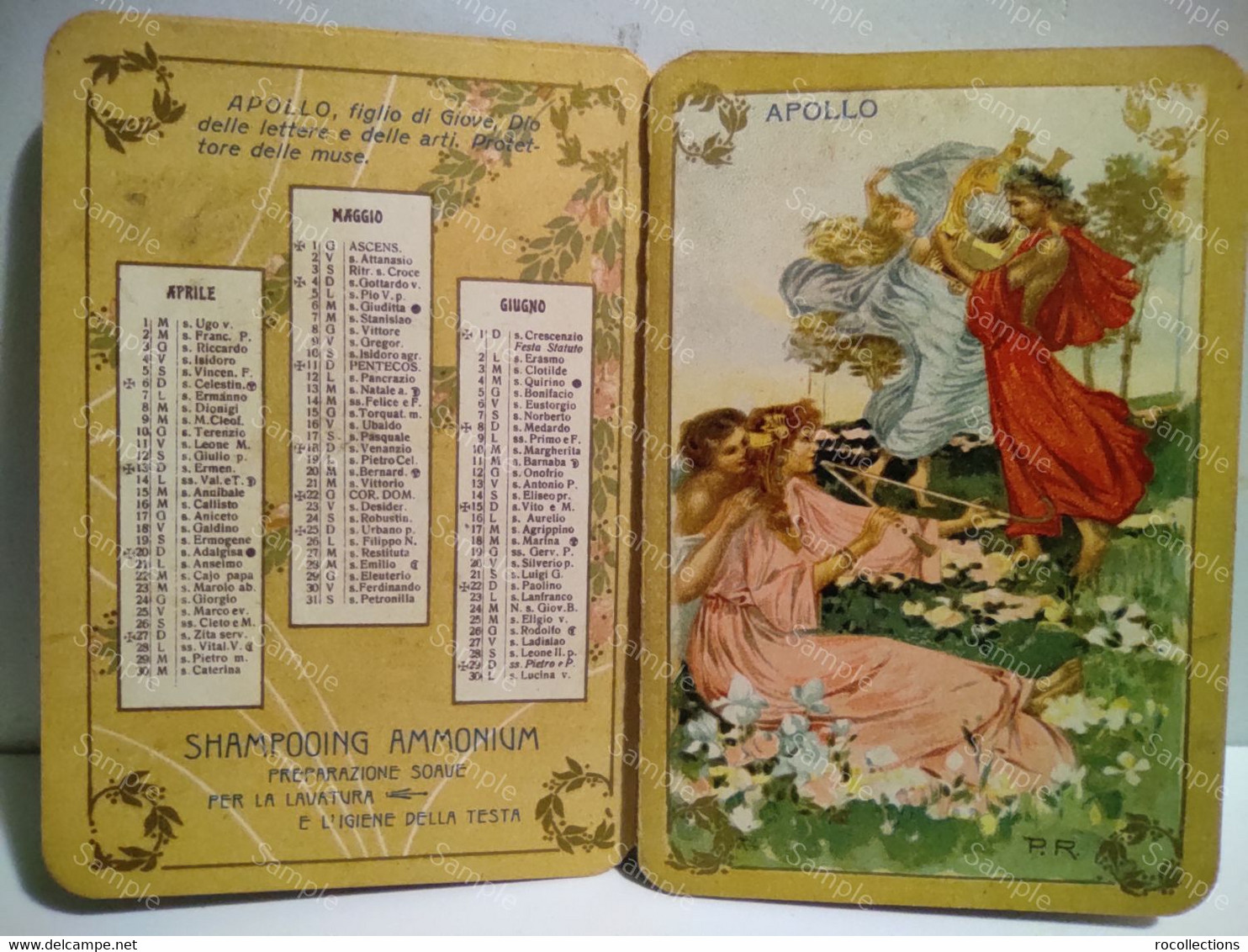 Italy Italia OLIMPIADE Calendario Mitologico PROFUMERIA SATININE Usellini & C. Milano 1913. Perfumery Calendar - Kleinformat : 1901-20