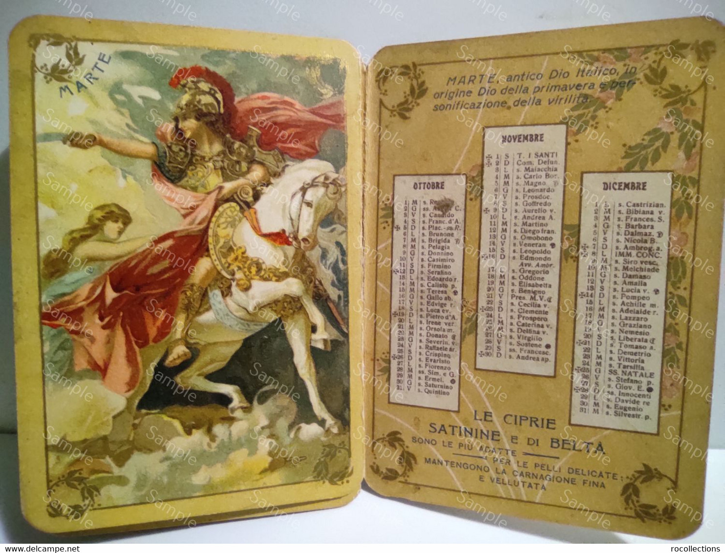 Italy Italia OLIMPIADE Calendario Mitologico PROFUMERIA SATININE Usellini & C. Milano 1913. Perfumery Calendar - Petit Format : 1901-20