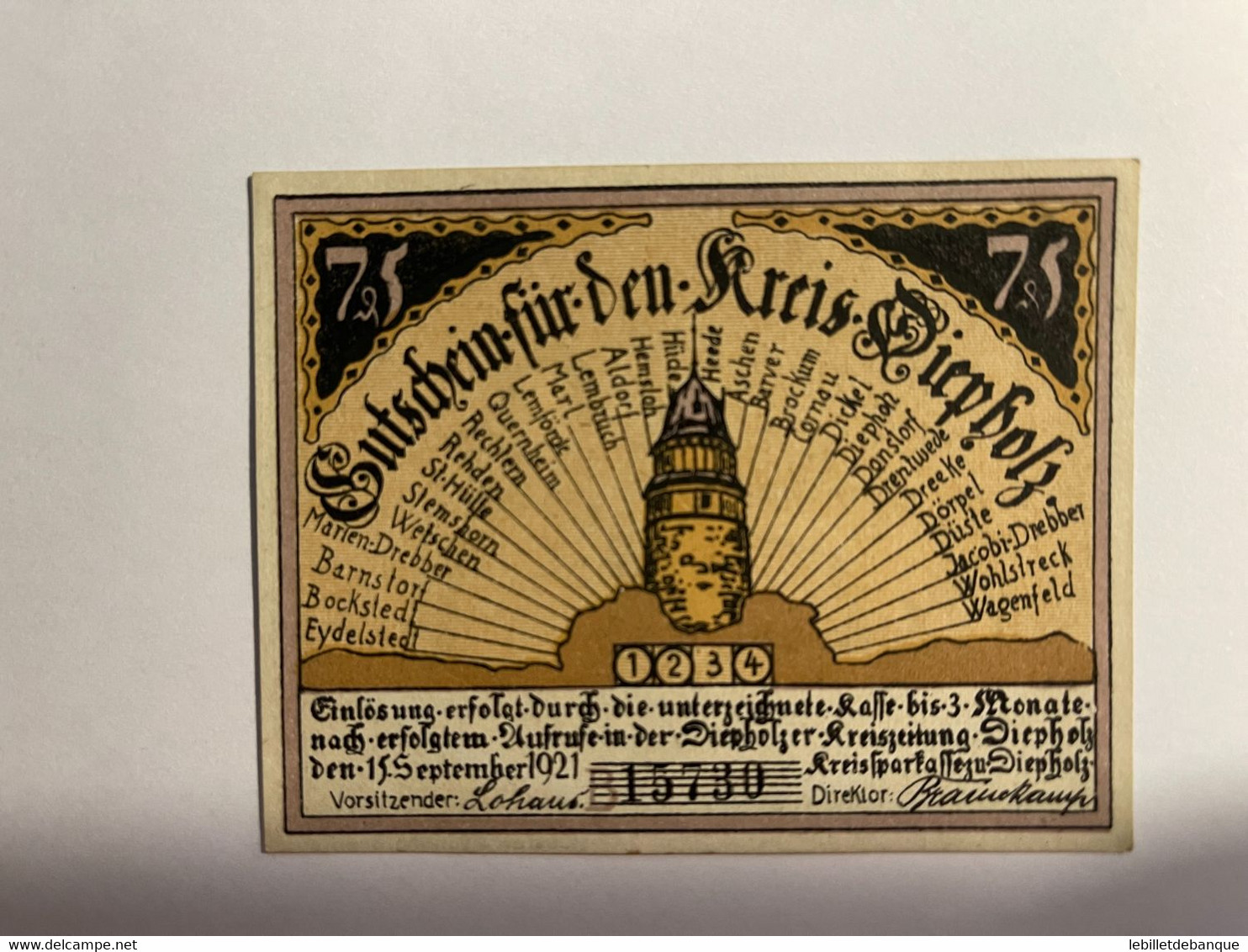 Allemagne Notgeld Diepholz 75 Pfennig - Collections