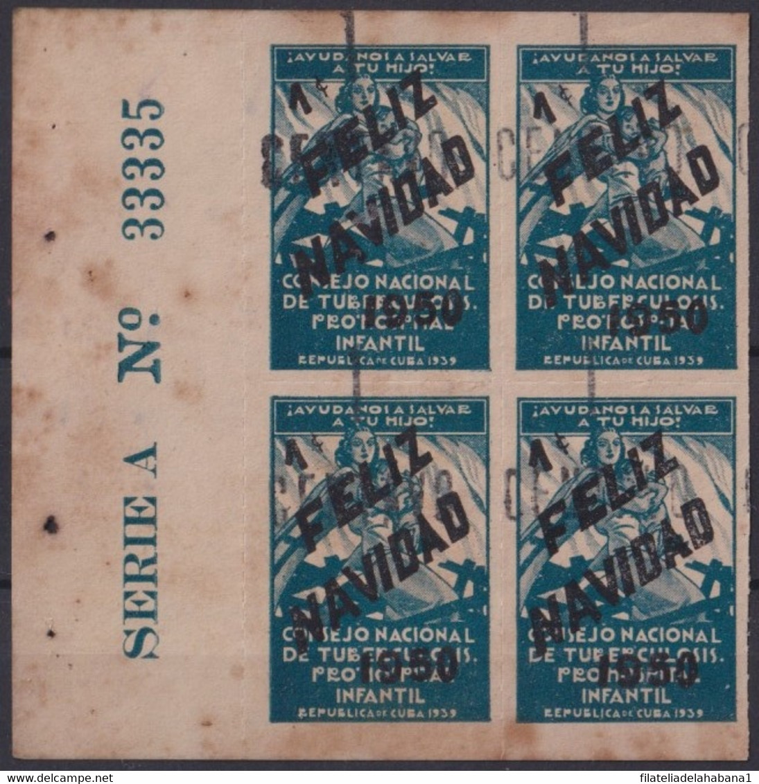 VI-537 CUBA CINDERELLA MEDICINE 1951 SURCHARGE 1c CONSEJO DE TUBERCULOSIS BLOCK 4. - Affrancature Meccaniche/Frama