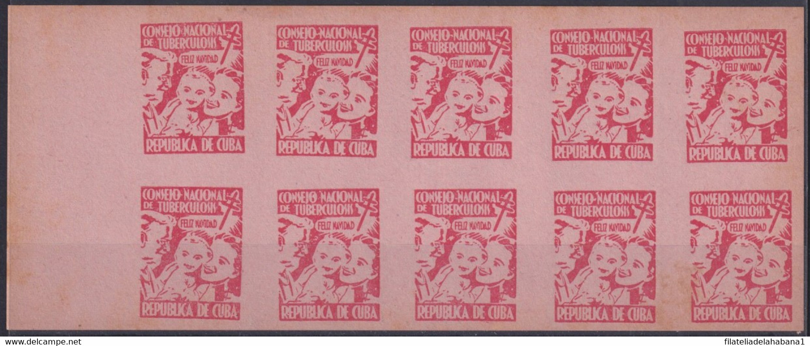 VI-532 CUBA CINDERELLA MEDICINE 1954 1c RED PINK PAPER TUBERCULOSIS IMPERFORATED SHEET. - Automatenmarken (Frama)