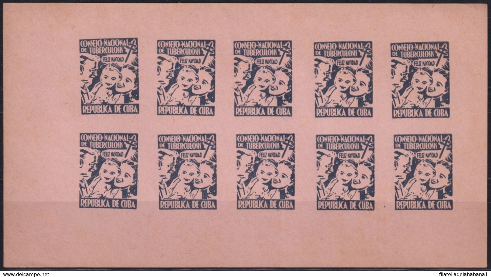 VI-531 CUBA CINDERELLA MEDICINE 1954 1c BLACK PINK PAPER TUBERCULOSIS IMPERFORATED SHEET. - Vignettes D'affranchissement (Frama)