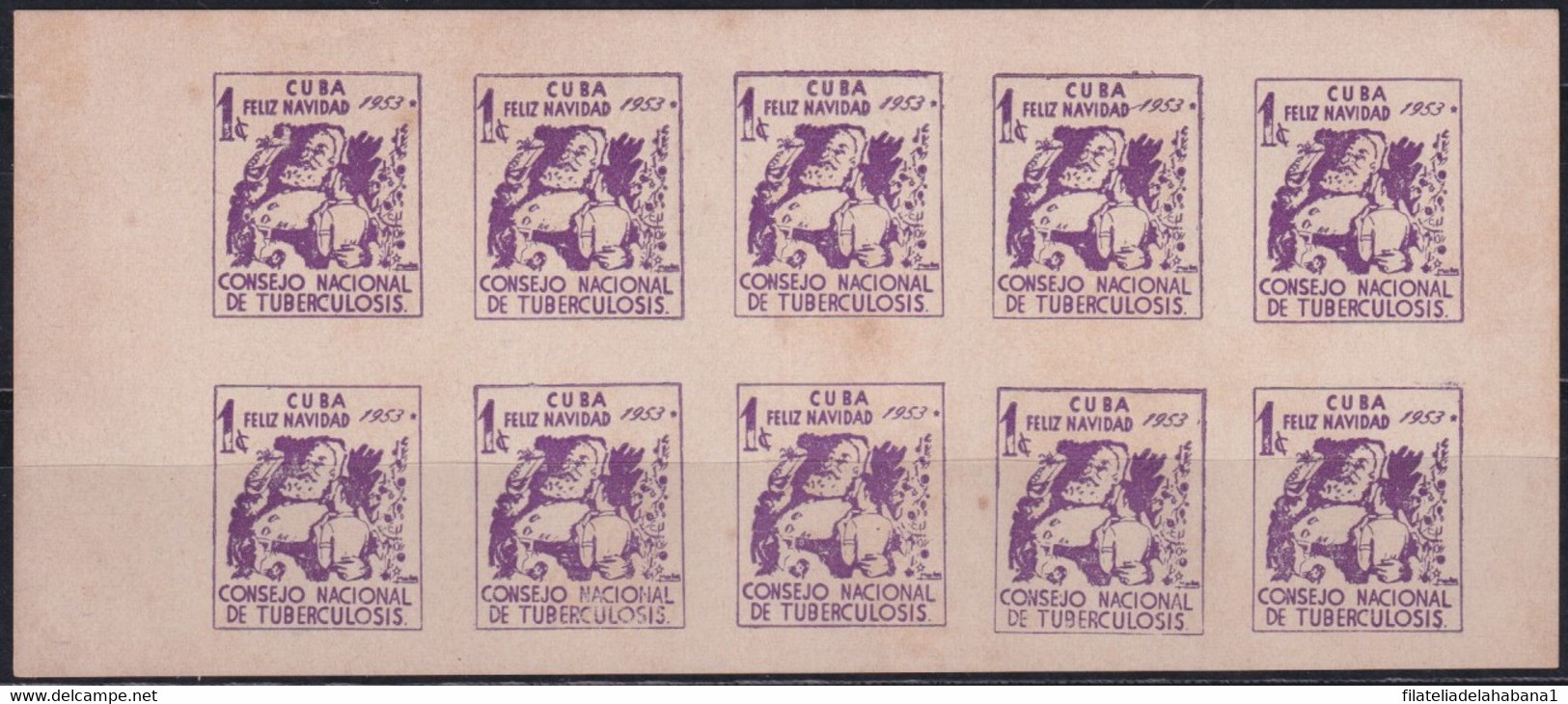 VI-521 CUBA REPUBLICA CINDERELLA MEDICINE 1952 1c VIOLET TUBERCULOSIS IMPERFORATED SHEET. - Automatenmarken (Frama)