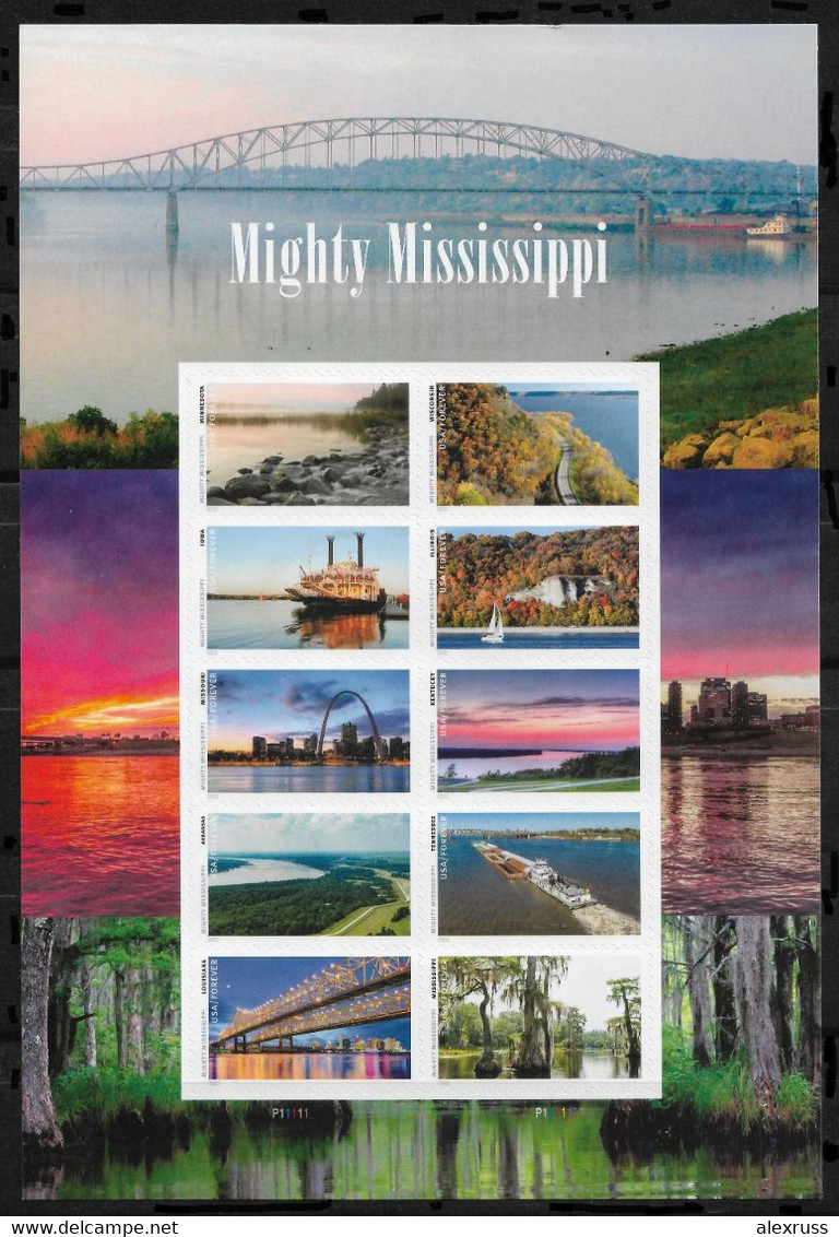 US 2022 Mighty Mississippi River, Decorated Sheet Of 10 Forever Stamps, MNH** - Hojas Completas