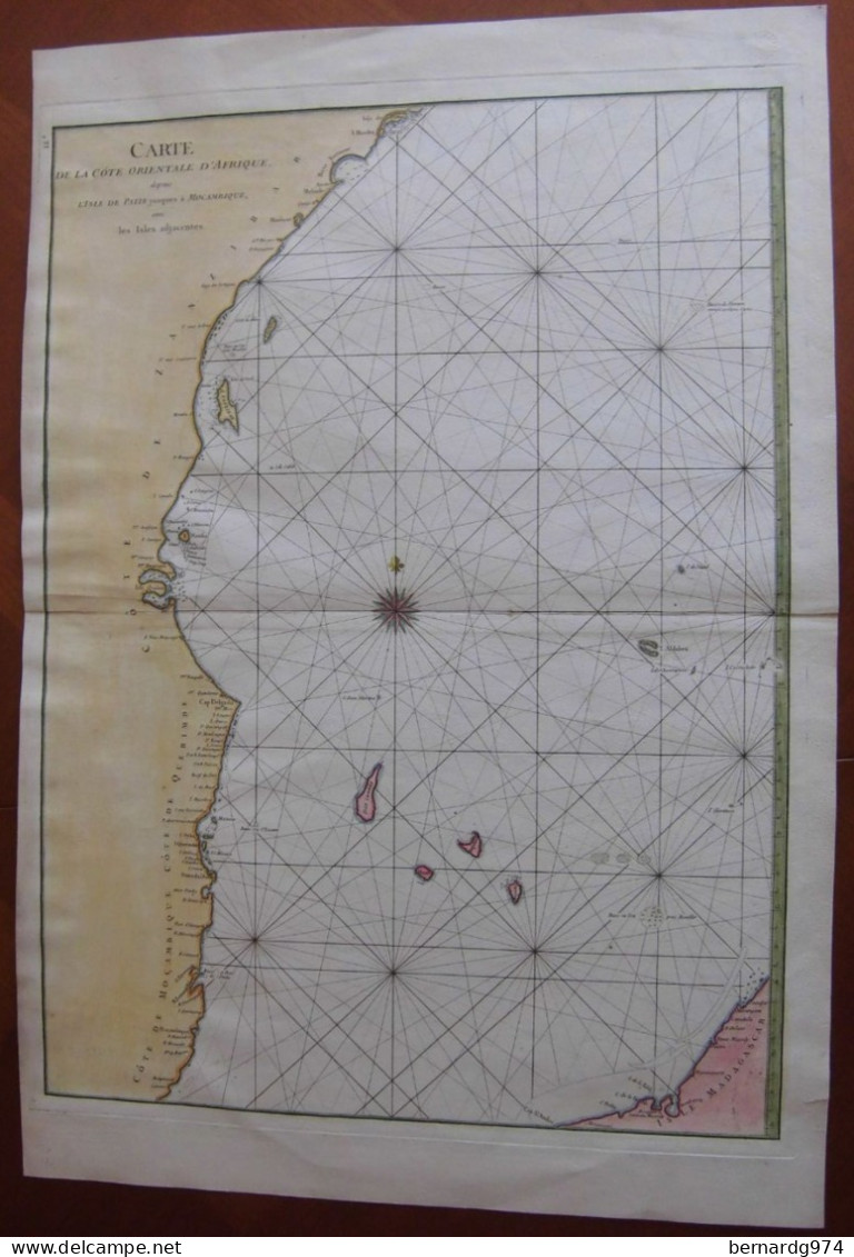 Grande Carte De Marine Par Mannevillette (1775) Incluant Zanzibar, Les Comores, Aldabra, Les Glorieuses… - Cartas Náuticas