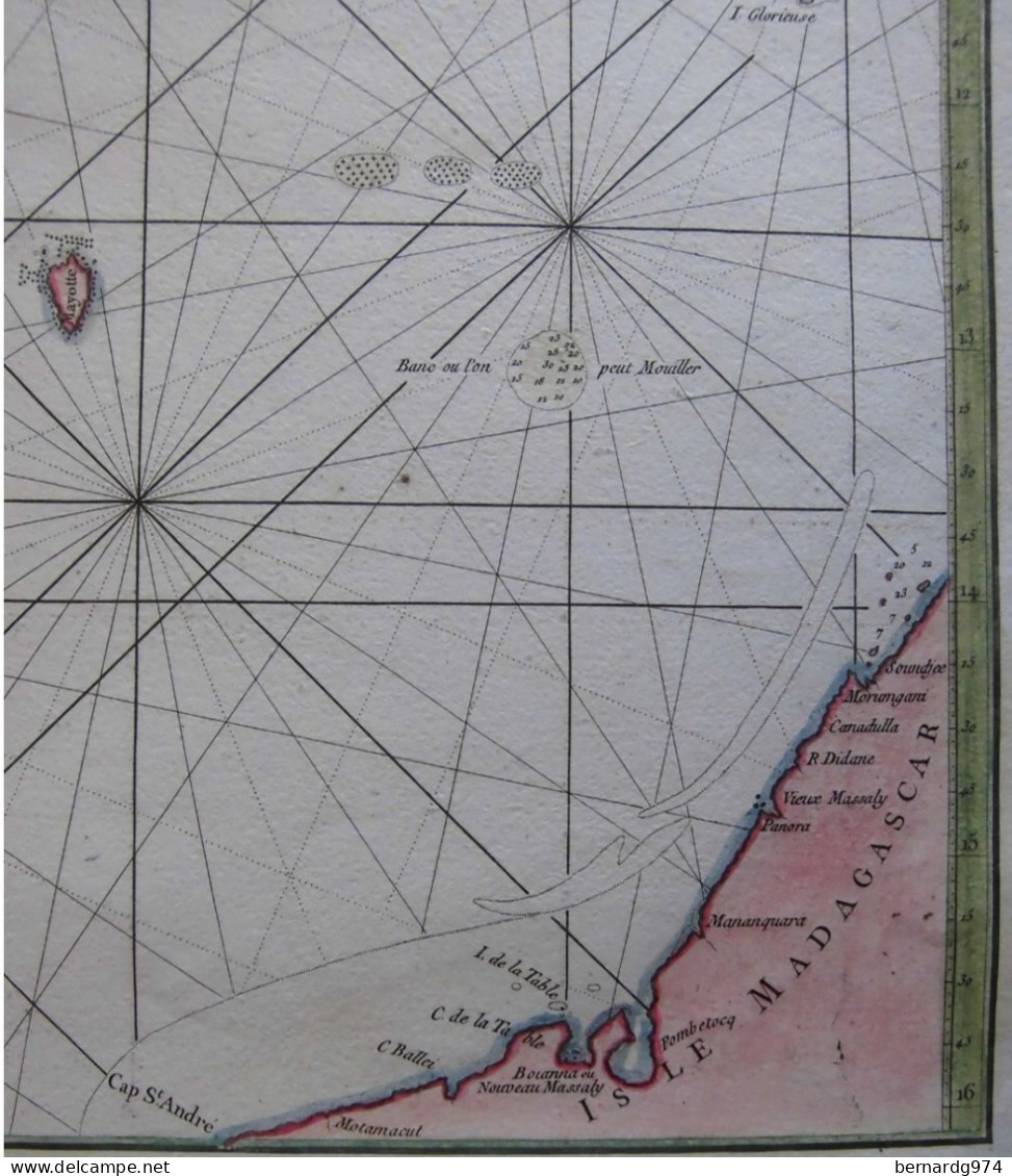 Grande Carte De Marine Par Mannevillette (1775) Incluant Zanzibar, Les Comores, Aldabra, Les Glorieuses… - Cartas Náuticas