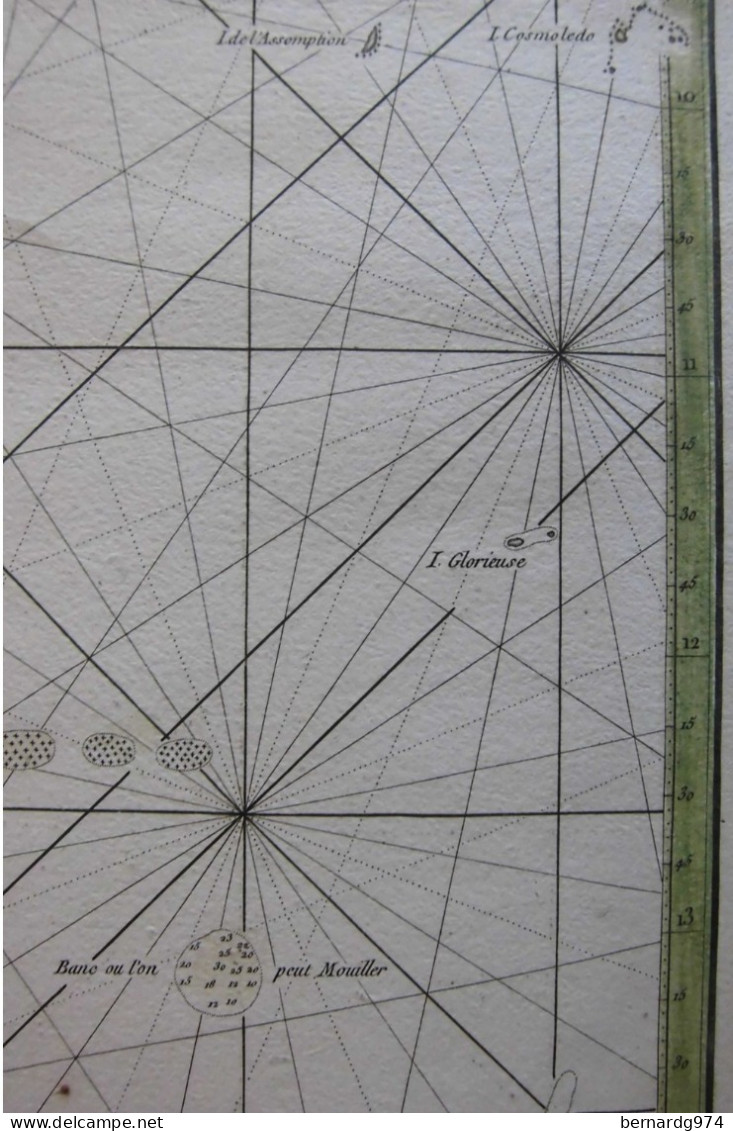 Grande carte de marine par Mannevillette (1775) incluant Zanzibar, les Comores, Aldabra, les Glorieuses…