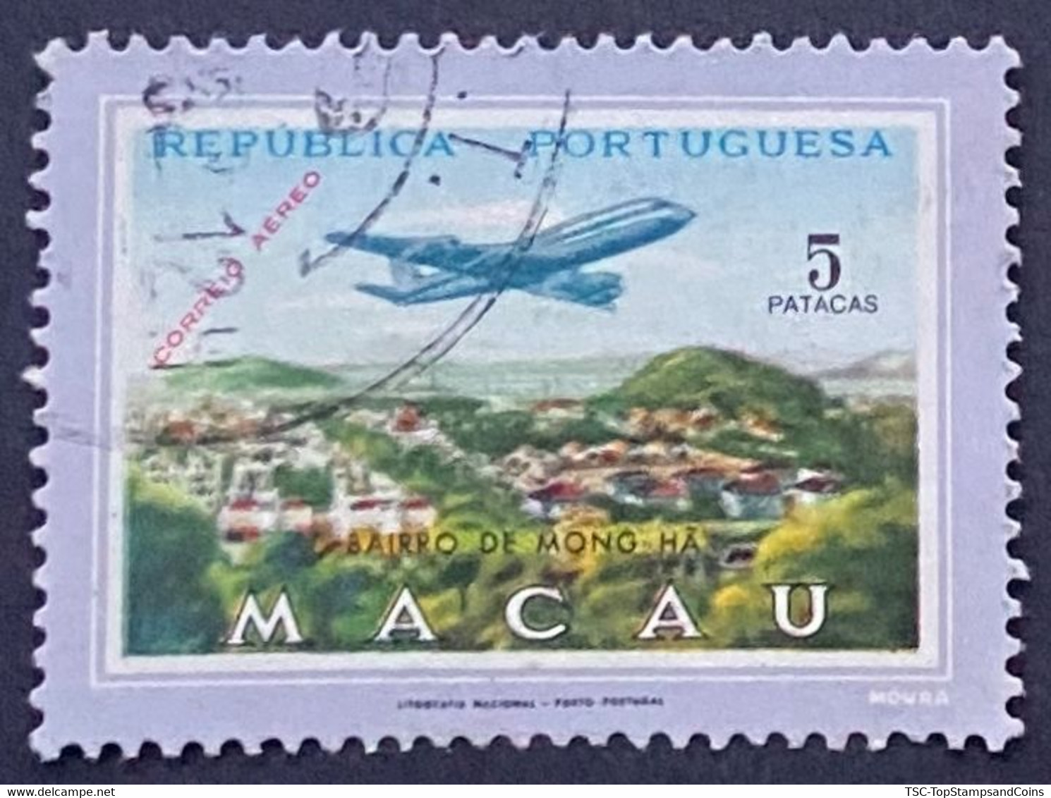 MAC6719U - Air Mail - Views Of Macau - 5 Patacas Used Stamp - Macau 1960 - Gebruikt