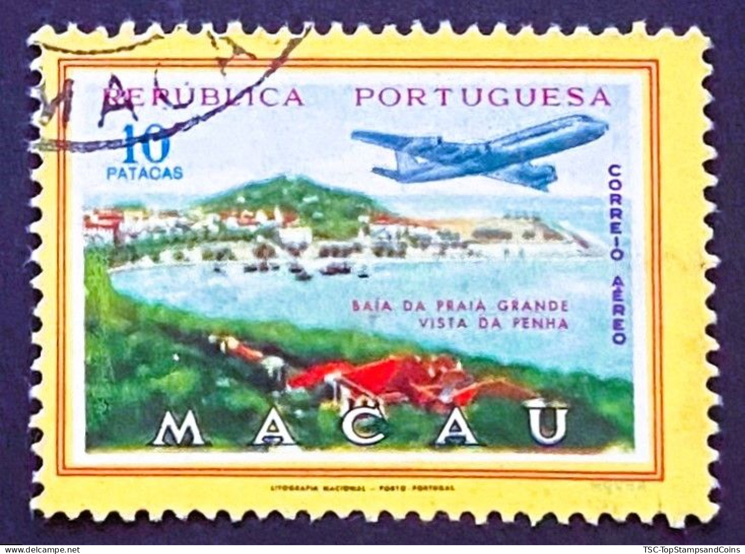 MAC6720U1 - Air Mail - Views Of Macau - 10 Patacas Used Stamp - Macau 1960 - Gebruikt